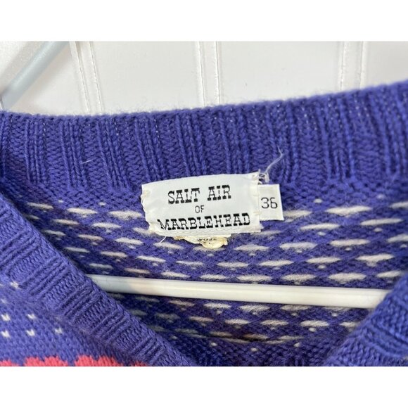 Vtg Salt Air of Marblehead Holiday Sweater Wool Reindeer Hearts Lavender 36 M - Picture 3 of 3